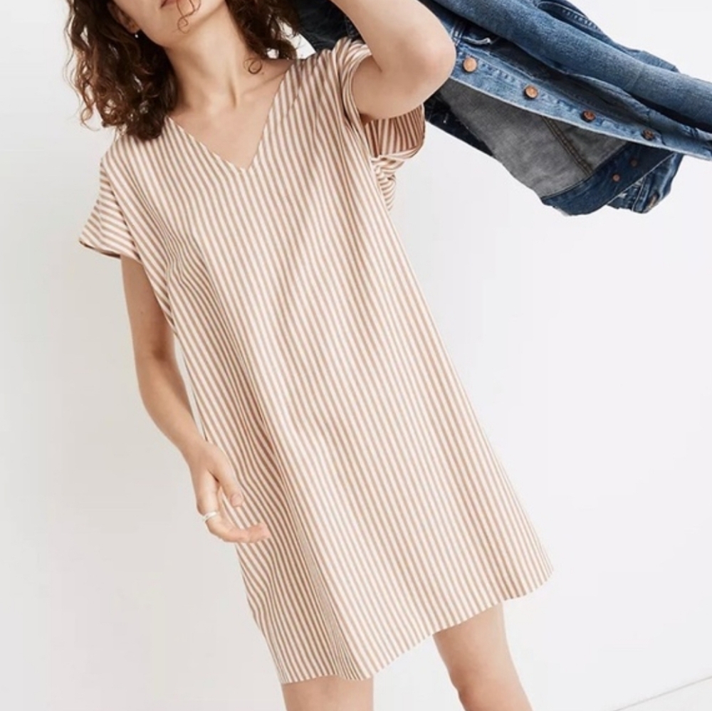 Madewell Buttonback Easy Striped V-Neck Dress